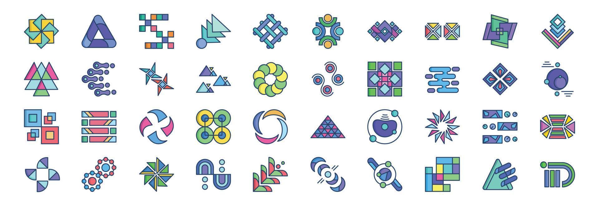 Collection of icons related to Abstract Shapes, including icons like Pattern, geometric, shapes,  and more. vector illustrations, Pixel Perfect set