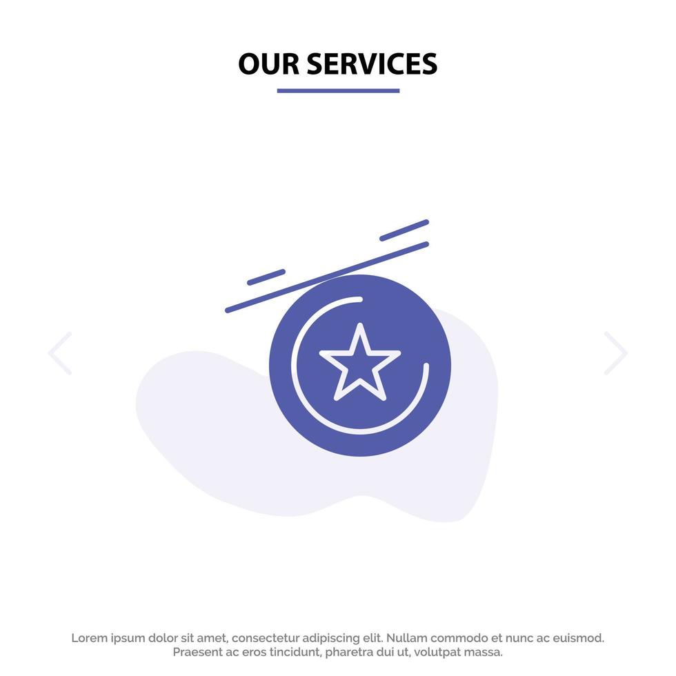 plantilla de tarjeta web de icono de glifo sólido de medalla de estrella de nuestros servicios vector