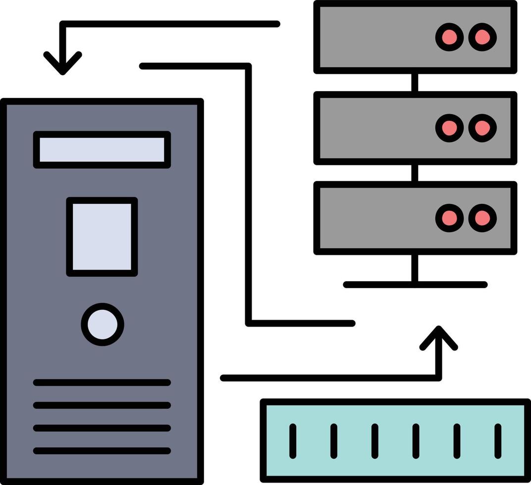 vector de icono de color plano de información electrónica de base de datos de datos combinados