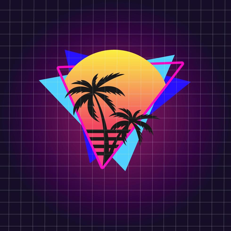 Vector Illustration for T-shirt with Palms and Sunset