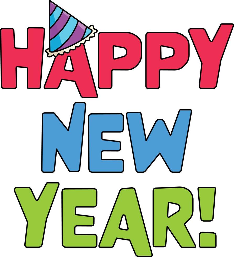 Happy New Year January 1 Cartoon Colored Clipart vector