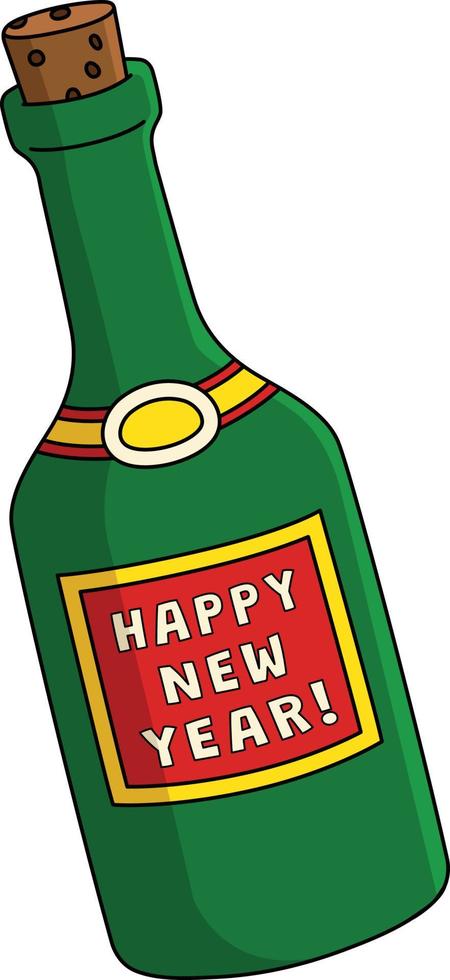 Happy New Year Wine Cartoon Colored Clipart vector