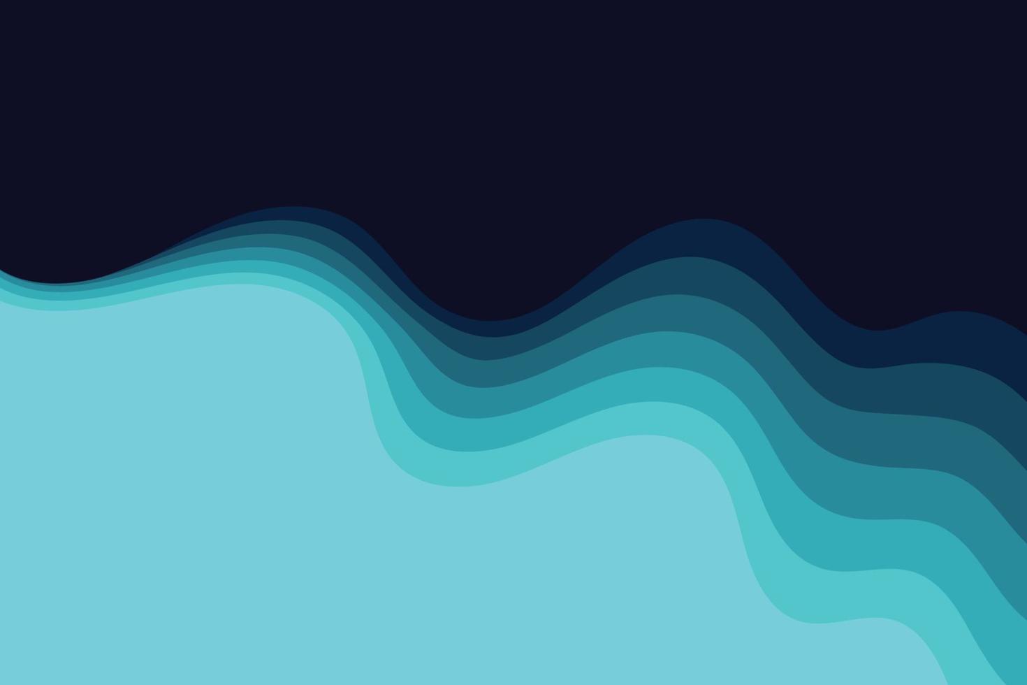 Abstract blue layered wave shapes composition on black background. Simple wavy shapes backdrop illustration with curved halftone objects vector