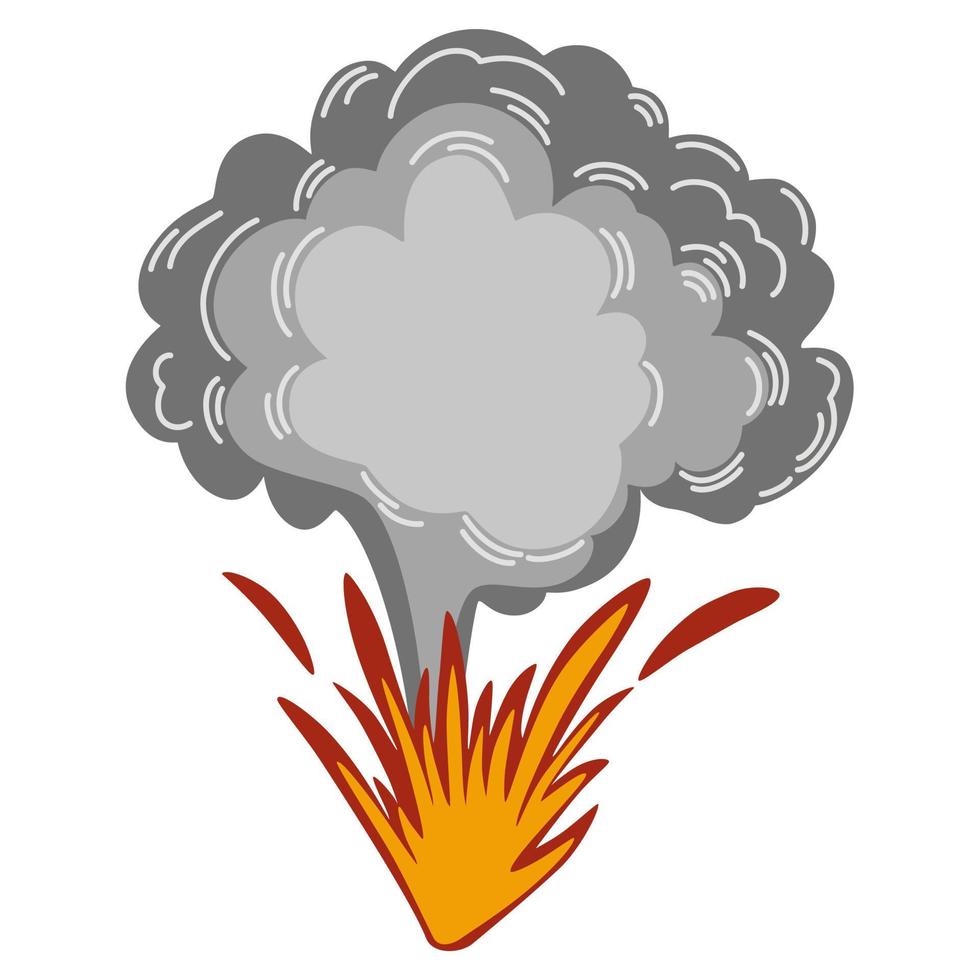 Explosion. Cartoon dynamite or bomb explosion, fire. Boom clouds and smoke element. Dangerous explosive detonation, Atomic bomb explosion. Vector hand draw illustration.