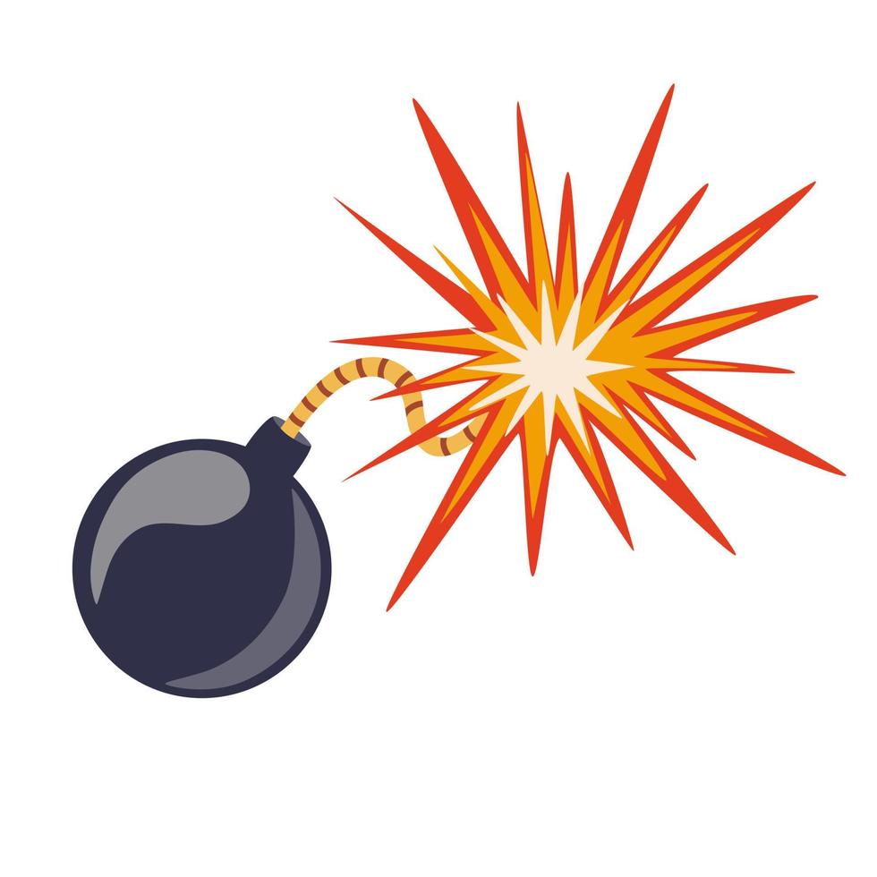 Explosion. Cartoon dynamite or bomb explosion, fire. Boom clouds and smoke element. Dangerous explosive detonation, Atomic bomb explosion. Vector hand draw illustration.