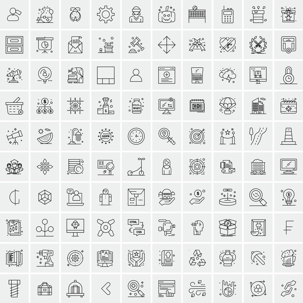 conjunto de 100 iconos de línea de negocios creativos vector