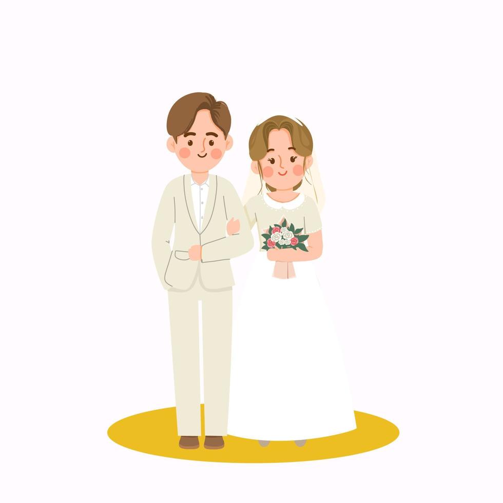 Cute cartoon wedding couple illustration vector