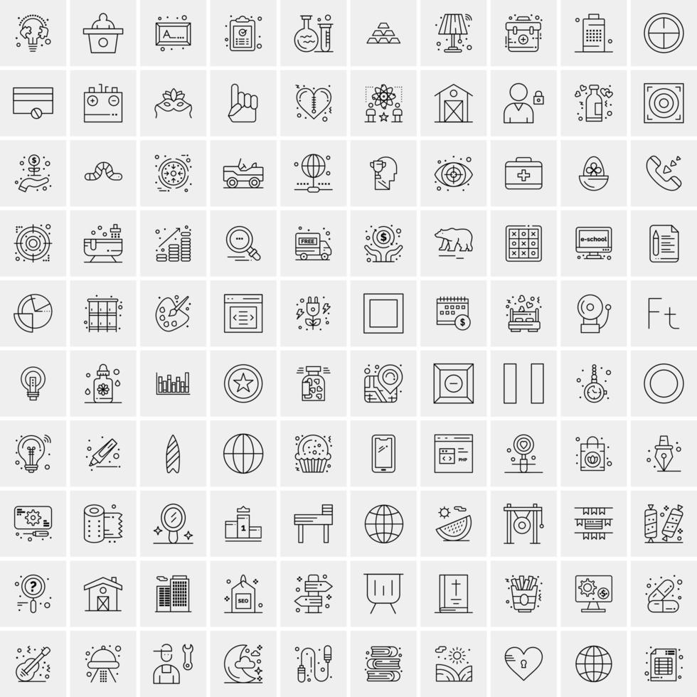 paquete de 100 iconos de líneas universales para móviles y web vector