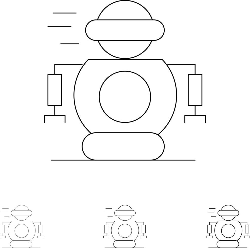 conjunto de iconos de línea negra audaz y delgada de robot robótico de tecnología humana vector