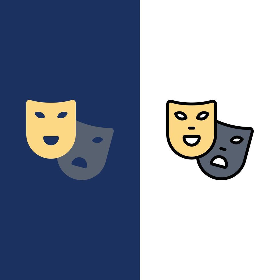 Masks Roles Theater Madrigal  Icons Flat and Line Filled Icon Set Vector Blue Background