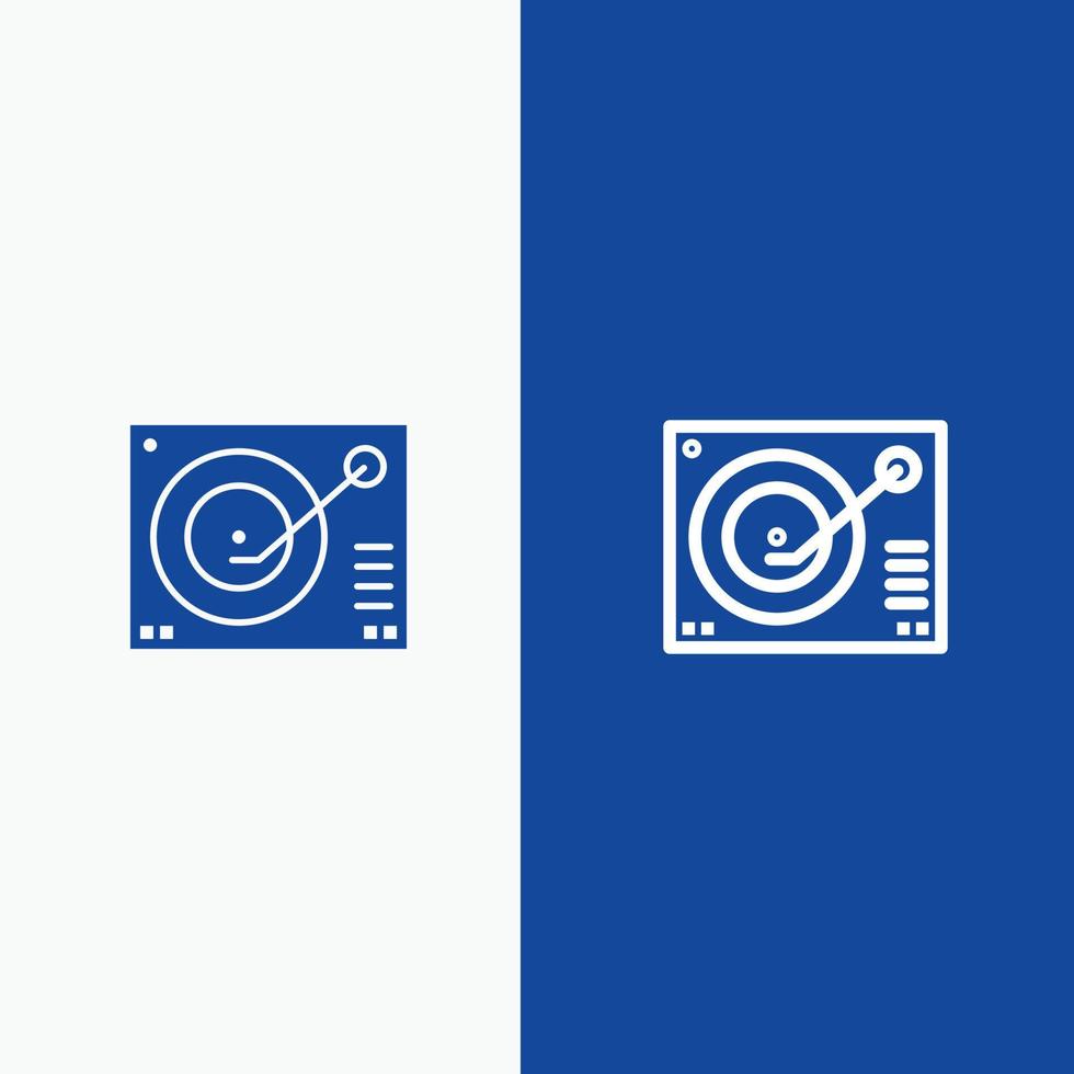 dispositivo de cubierta reproductor de fonógrafo línea de grabación e icono de glifo sólido línea de banner azul e icono de glifo sólido vector