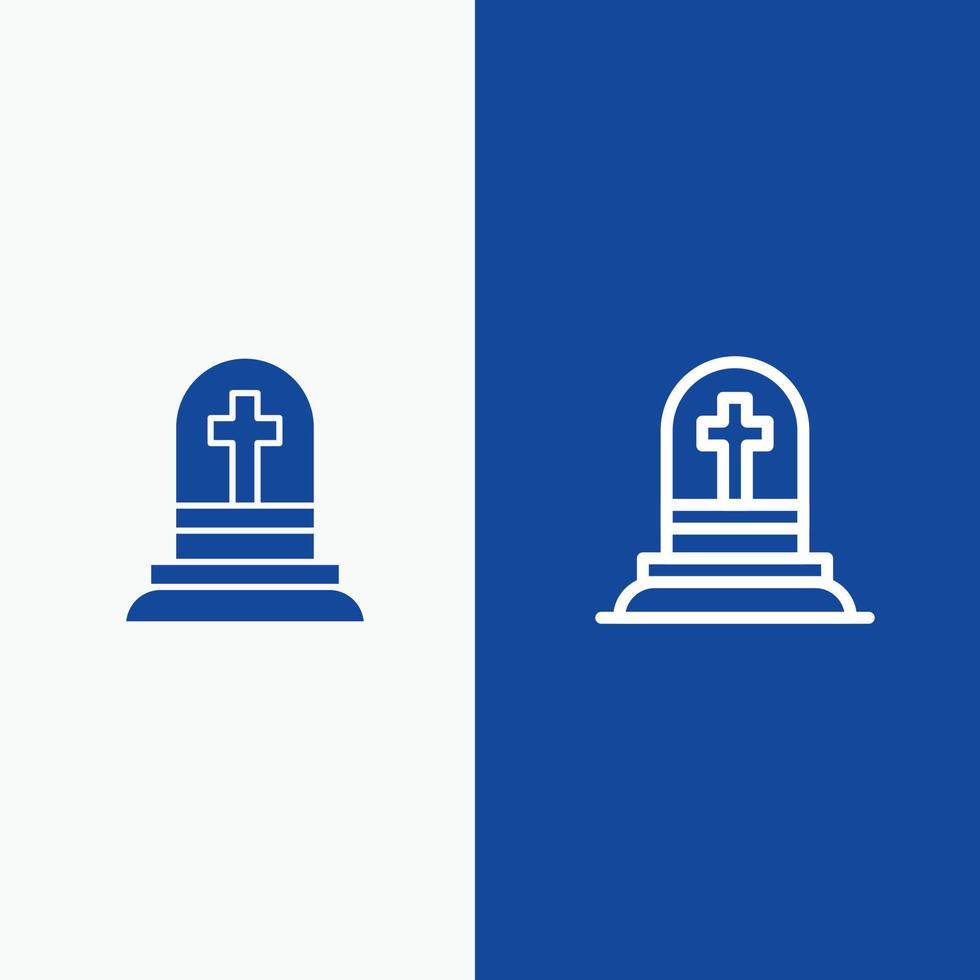 Death Grave Gravestone Rip Line and Glyph Solid icon Blue banner Line and Glyph Solid icon Blue bann vector