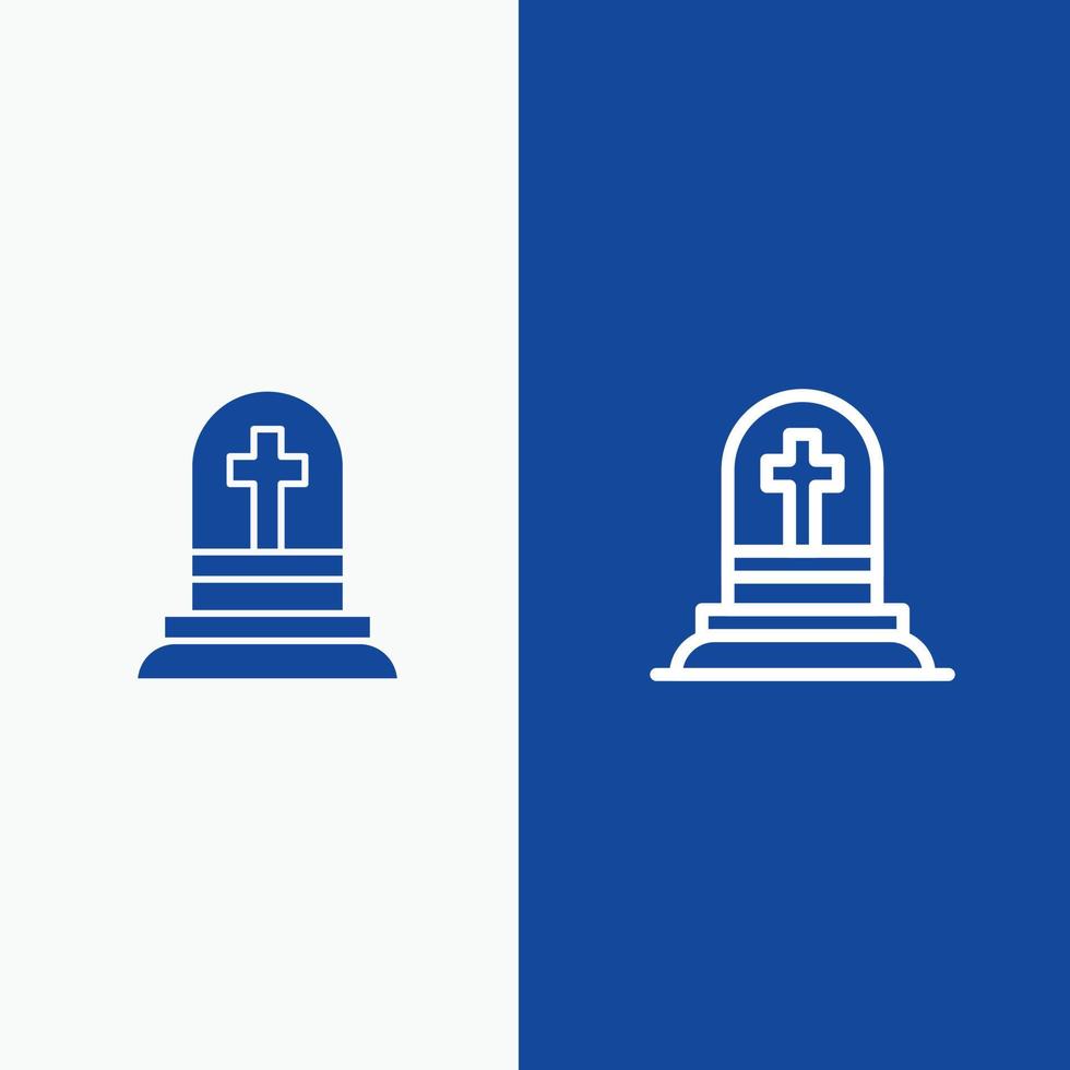 muerte tumba lápida rasgadura línea y glifo icono sólido línea de banner azul y glifo icono sólido azul bann vector