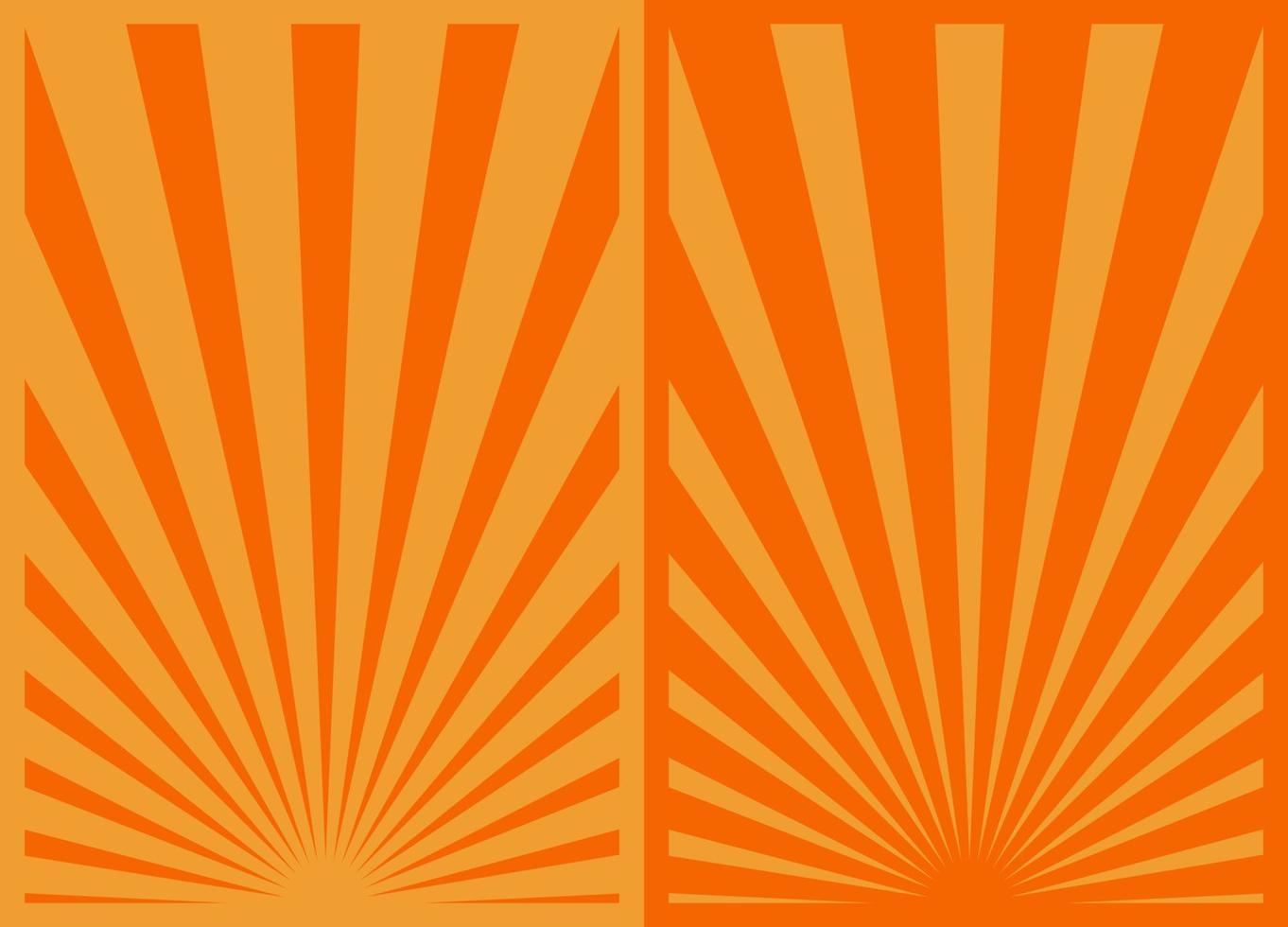 juego de afiches de rayas naranjas antiguas, plantilla con rayos centrados en la parte inferior, afiches verticales de dibujos animados de inspiración retro. vector