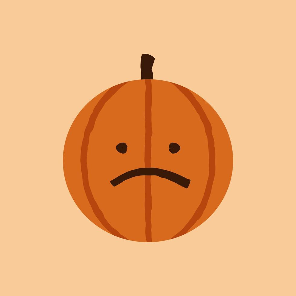 Emoticon confundido de calabaza de halloween, lindo emoticono de cara naranja con ojos abiertos y un ceño torcido. vacaciones de octubre jack o linterna vector aislado.