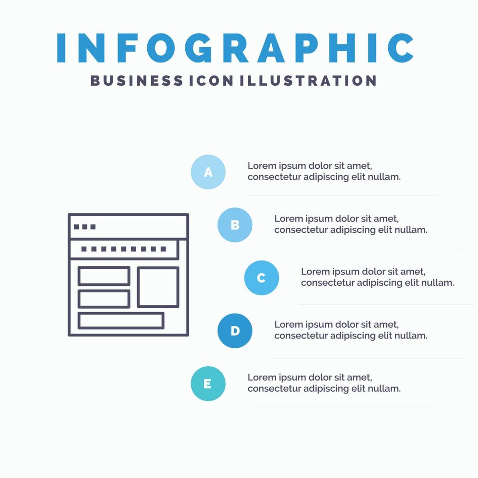 navegador de sitios web página corporativa de negocios web icono de línea de página web con infografía de presentación de 5 pasos vector