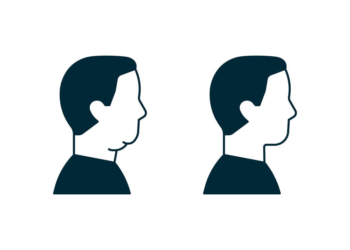 mentón doble del icono del hombre, cambio en la estética facial. pérdida de grasa en el sobrepeso en la cara. perfil masculino antes y después de la liposucción, levantamiento, procedimiento plástico. ilustración vectorial vector