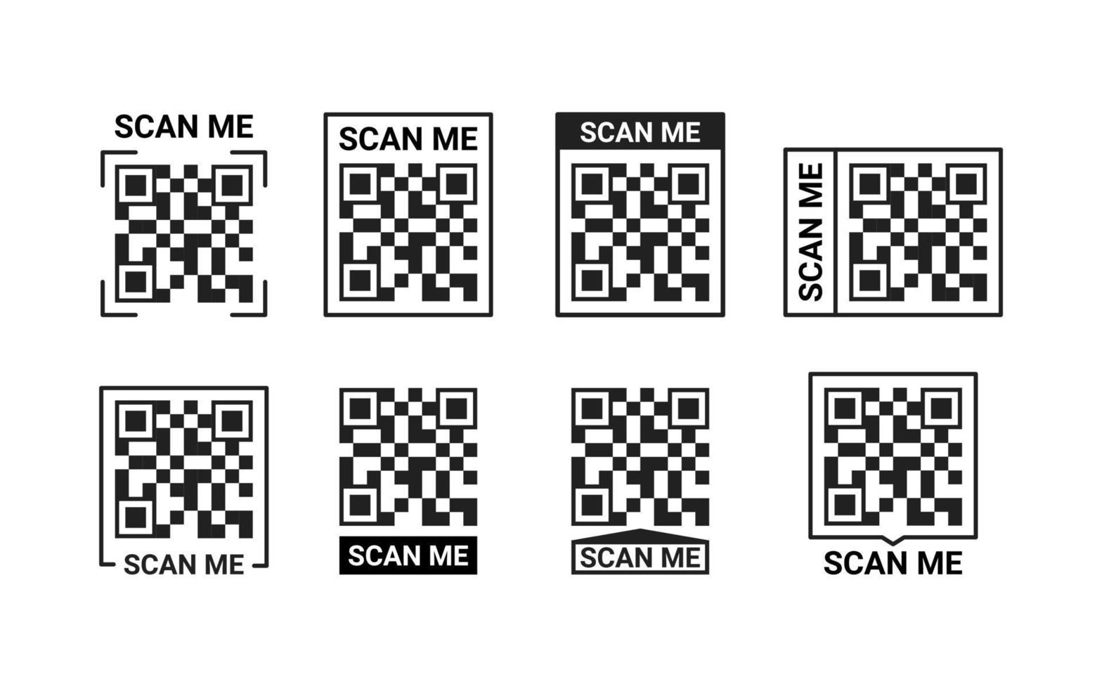 QR code scan me icon. Qrcode template for mobile app smartphone. Frame set, tag, template QR code for payment on phone. Vector illustration