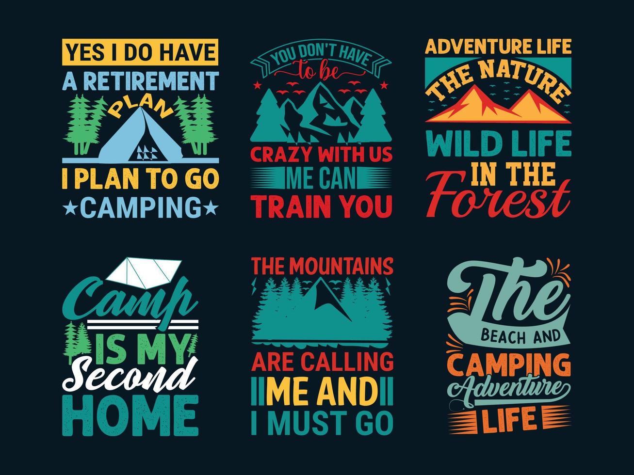 Camping T-shirt Design Bundle vector