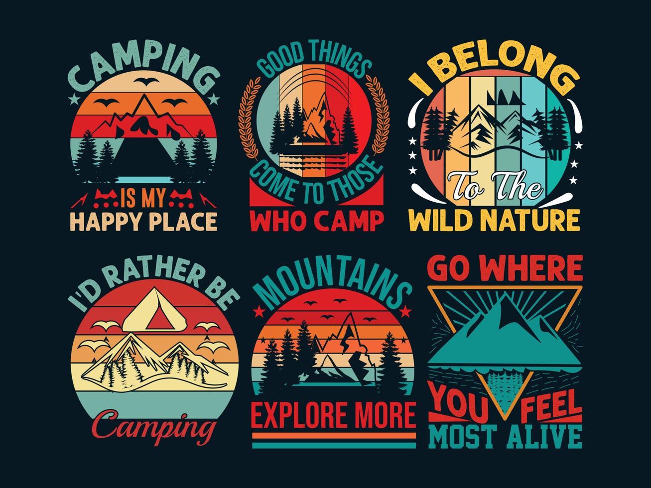 paquete de diseño de camiseta de camping vector