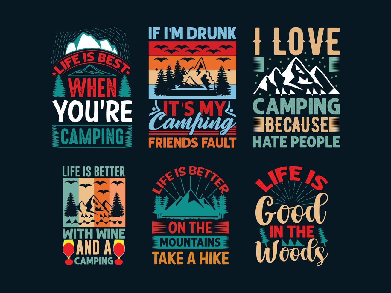 Camping T-shirt Design Bundle vector