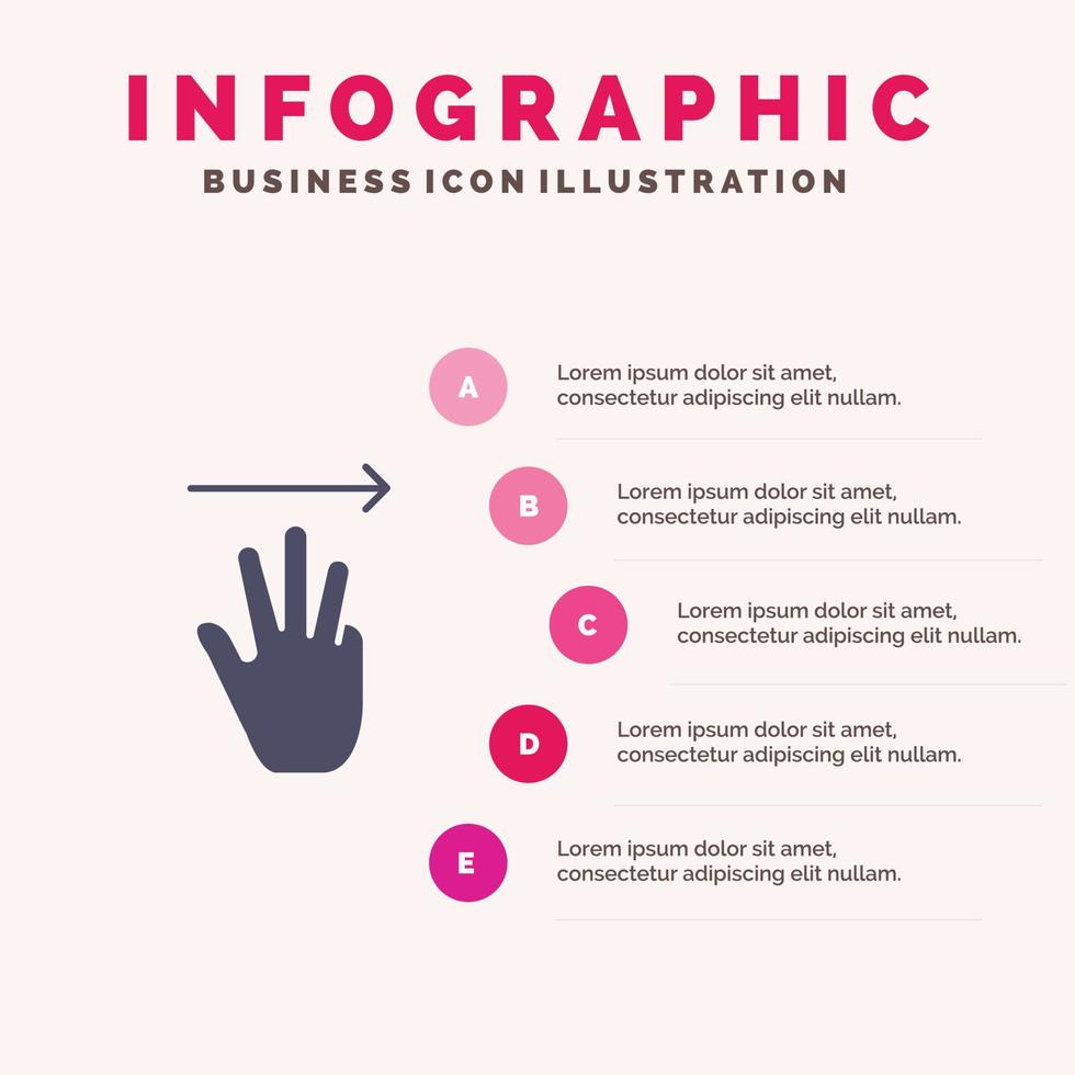 mano mano cursor arriba derecho sólido icono infografía 5 pasos presentación fondo vector