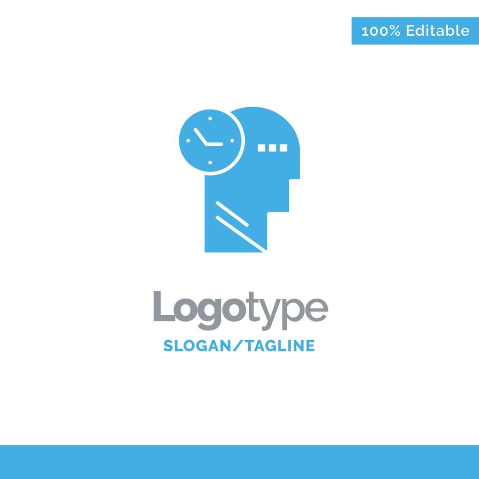 tiempo mente pensamientos cabeza azul plantilla de logotipo sólido lugar para el eslogan vector