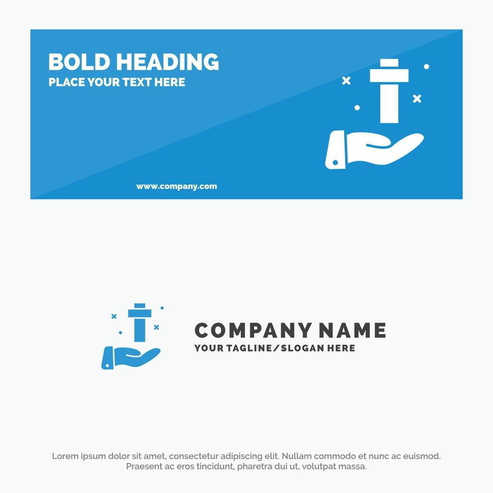 Hand Celebration Christian Cross Easter SOlid Icon Website Banner and Business Logo Template vector