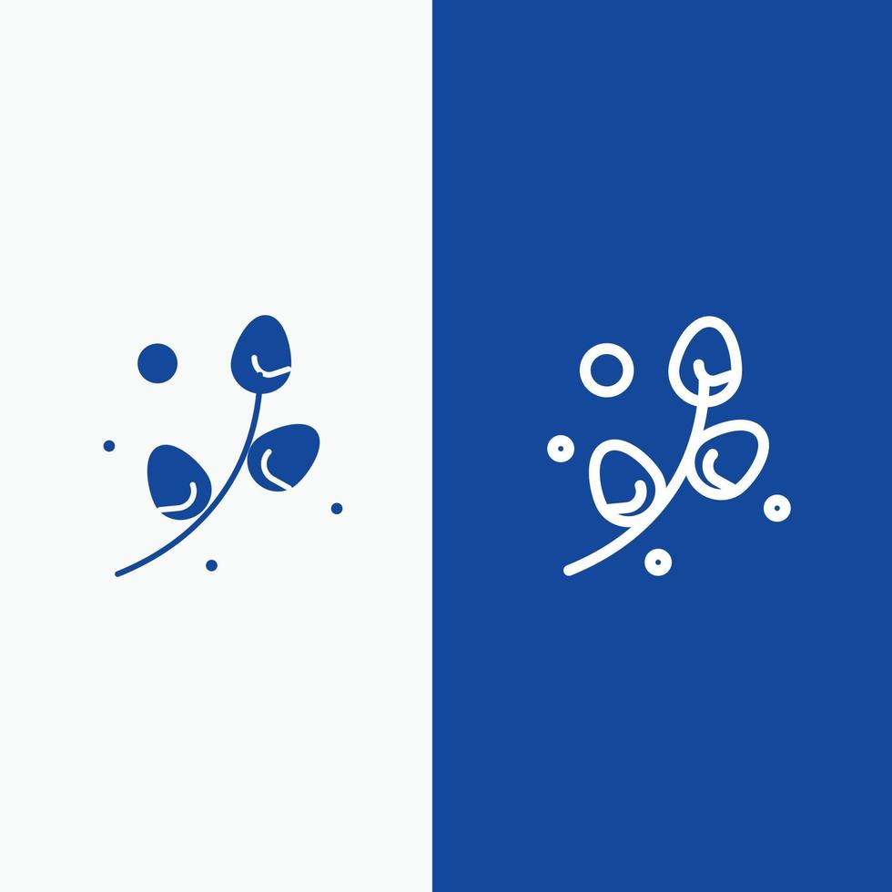 huevo de planta línea de vacaciones de pascua y glifo icono sólido bandera azul línea y glifo icono sólido bandera azul vector