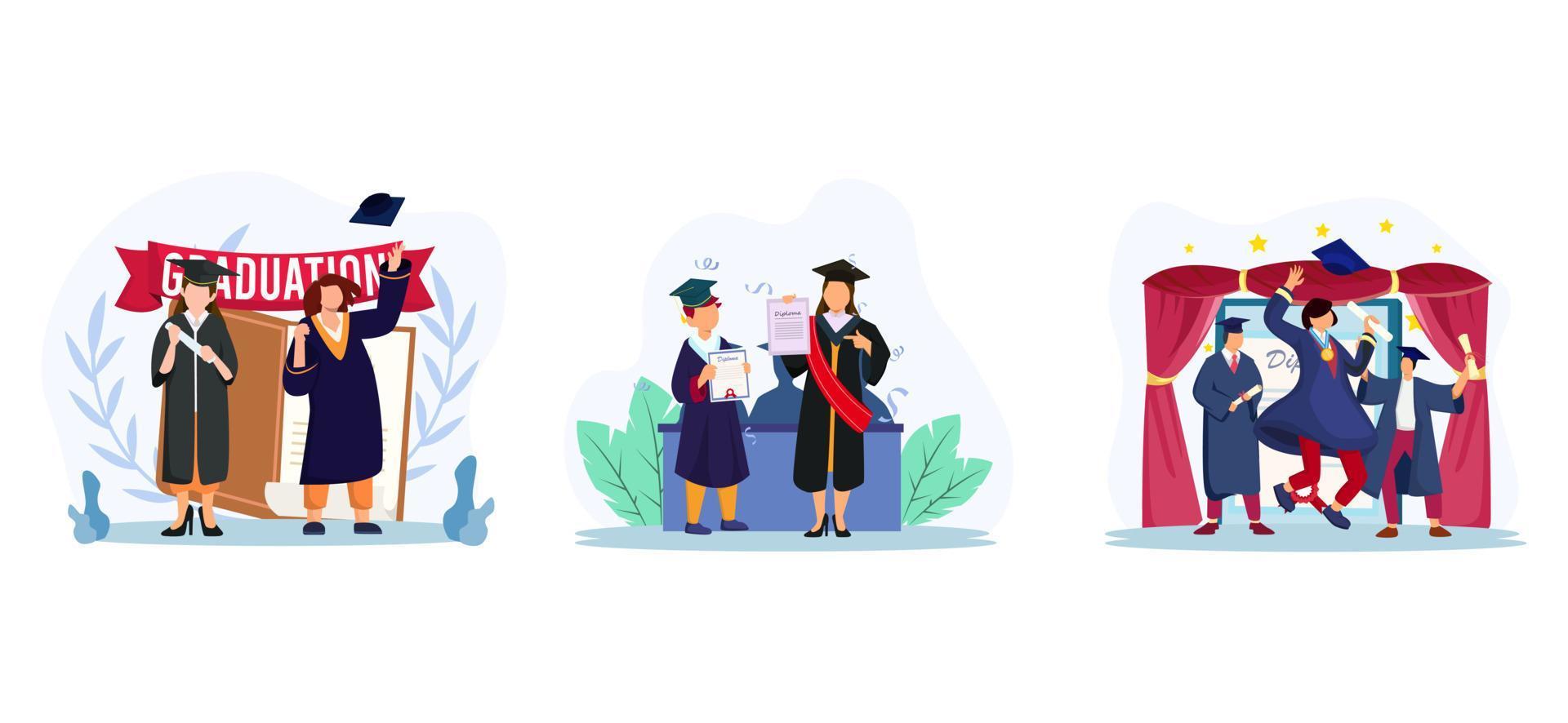 Graduation Day with Friends Flat Bundle Design vector