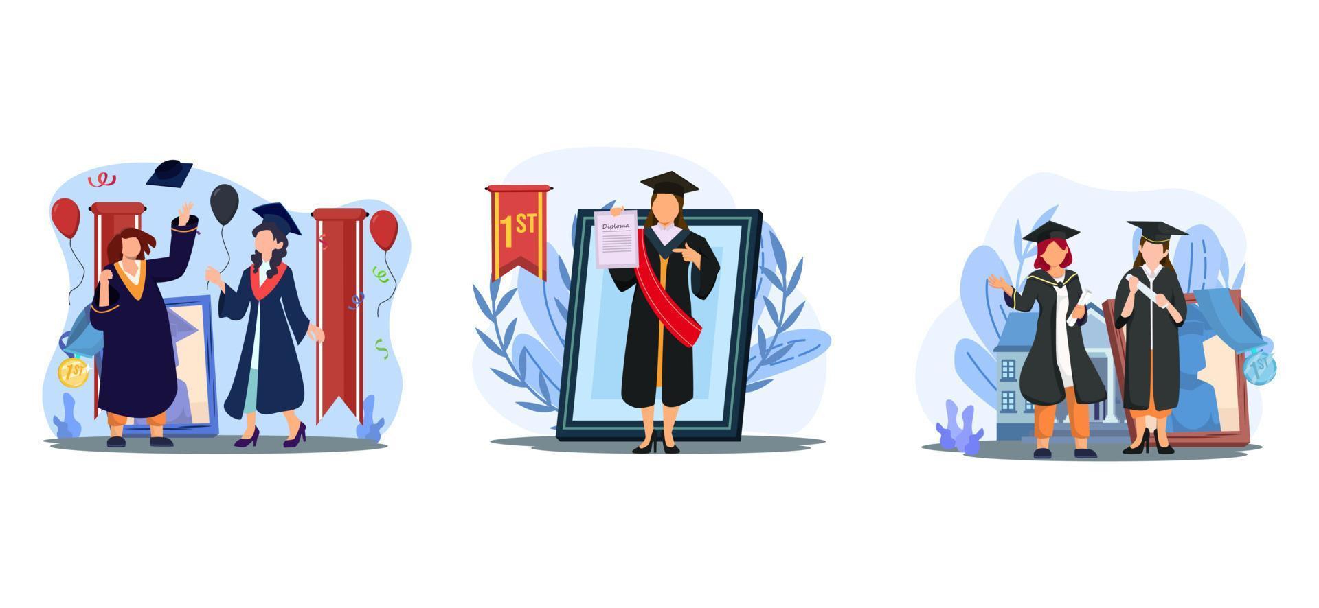 Graduation Memorial Party Flat Bundle Design vector