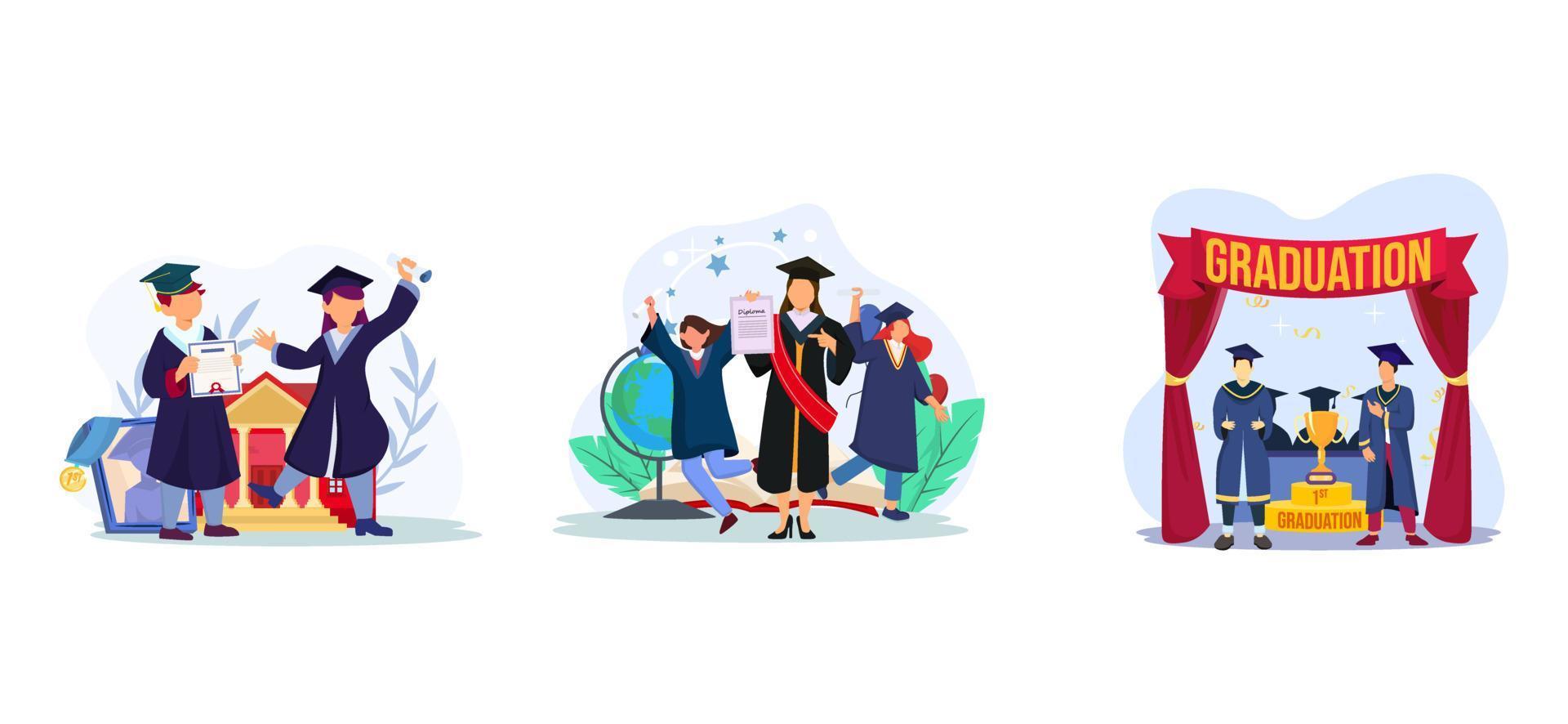 Graduation Academy Flat Bundle Design vector