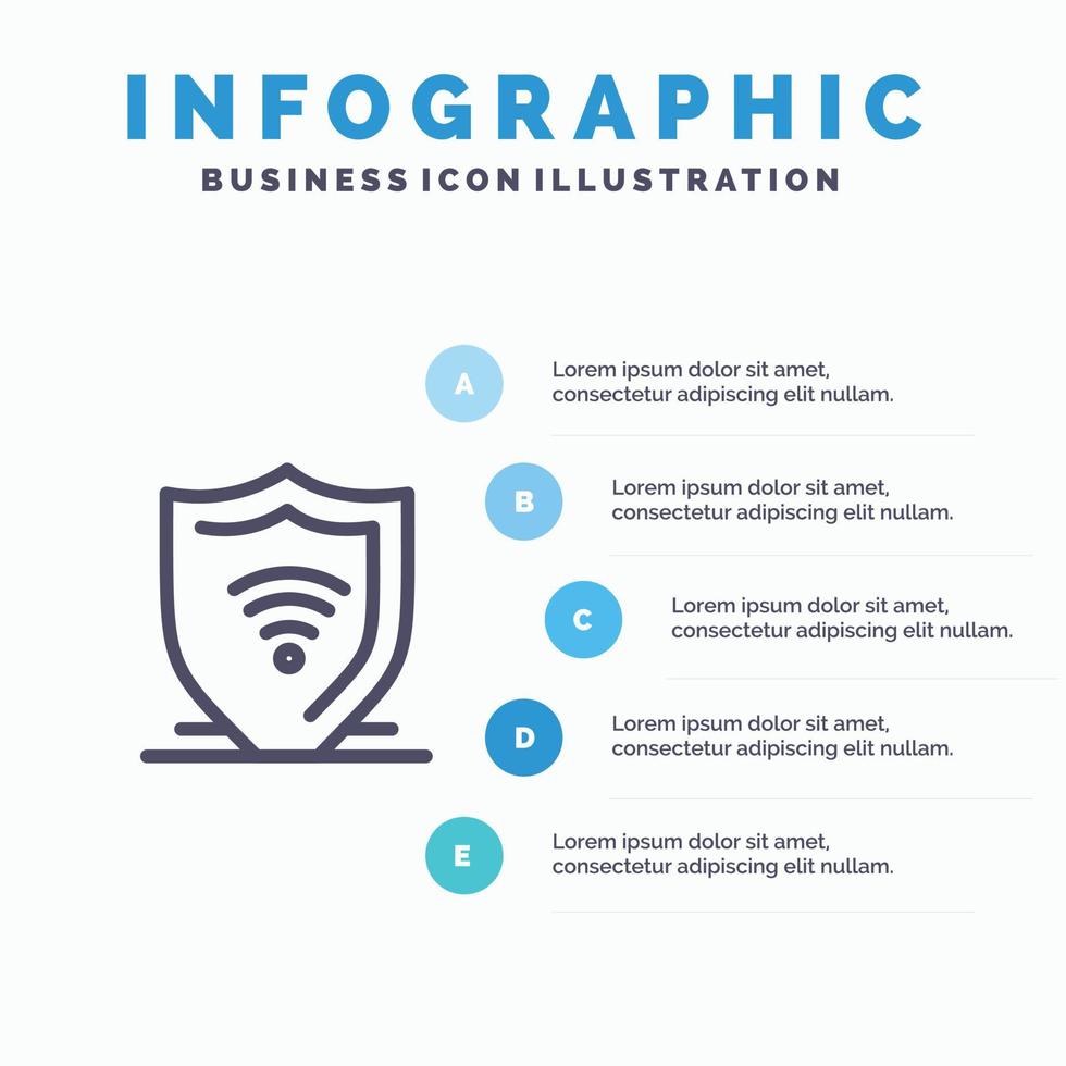 icono de línea de escudo de protección de seguridad de internet de internet con fondo de infografía de presentación de 5 pasos vector