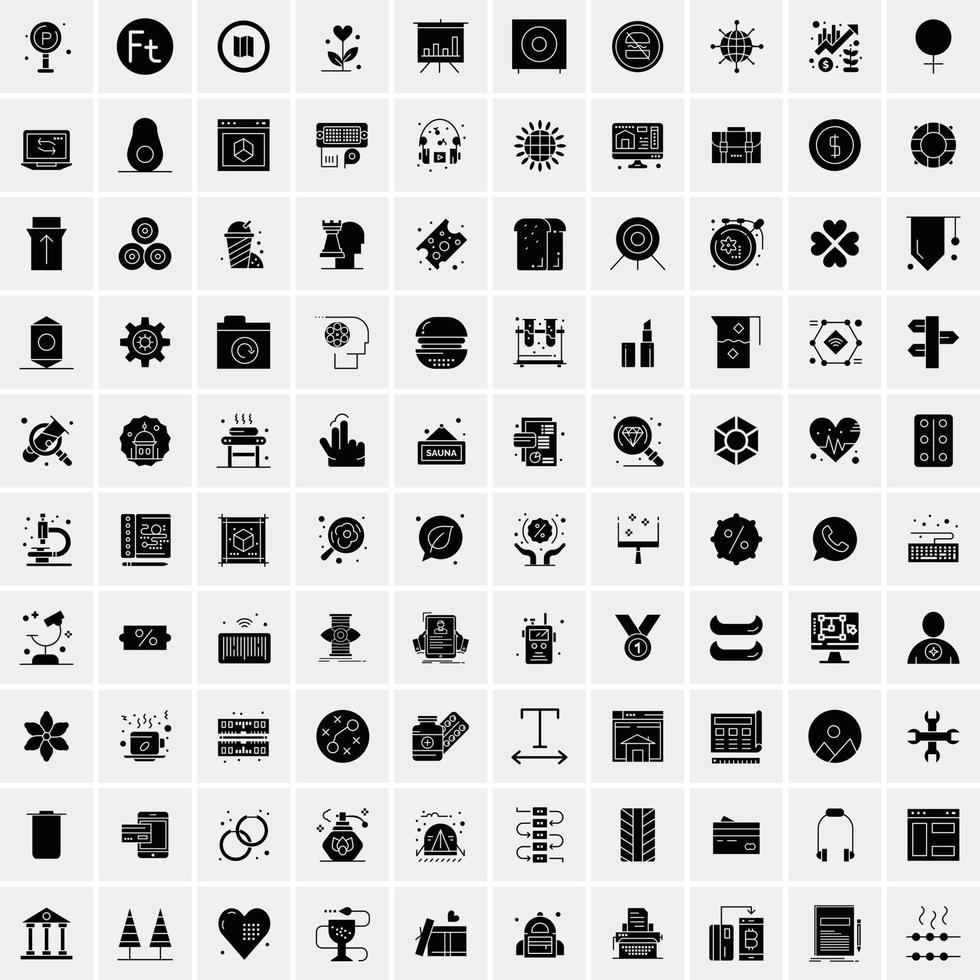 Set of 100 Business Solid Glyph icons vector