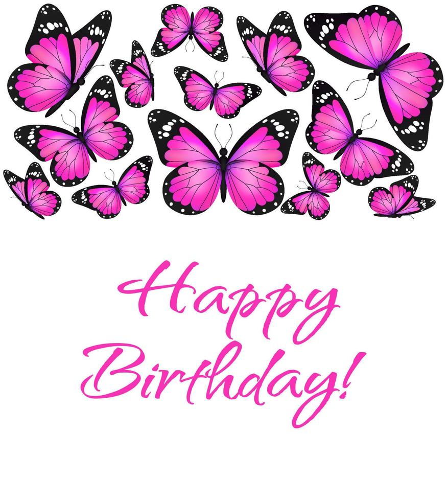 Pink realistic flying monarch butterfly on a white background. Happy