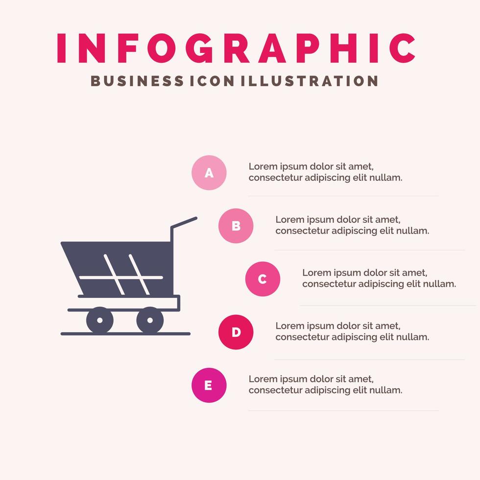 carrito carro compras comprar sólido icono infografía 5 pasos presentación antecedentes vector