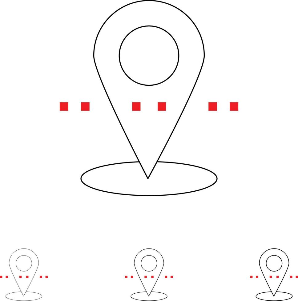 Location Pin Point Bold and thin black line icon set vector