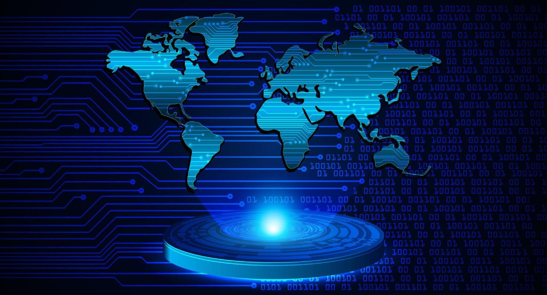 proyector holográfico de mapa del mundo moderno sobre fondo de tecnología vector