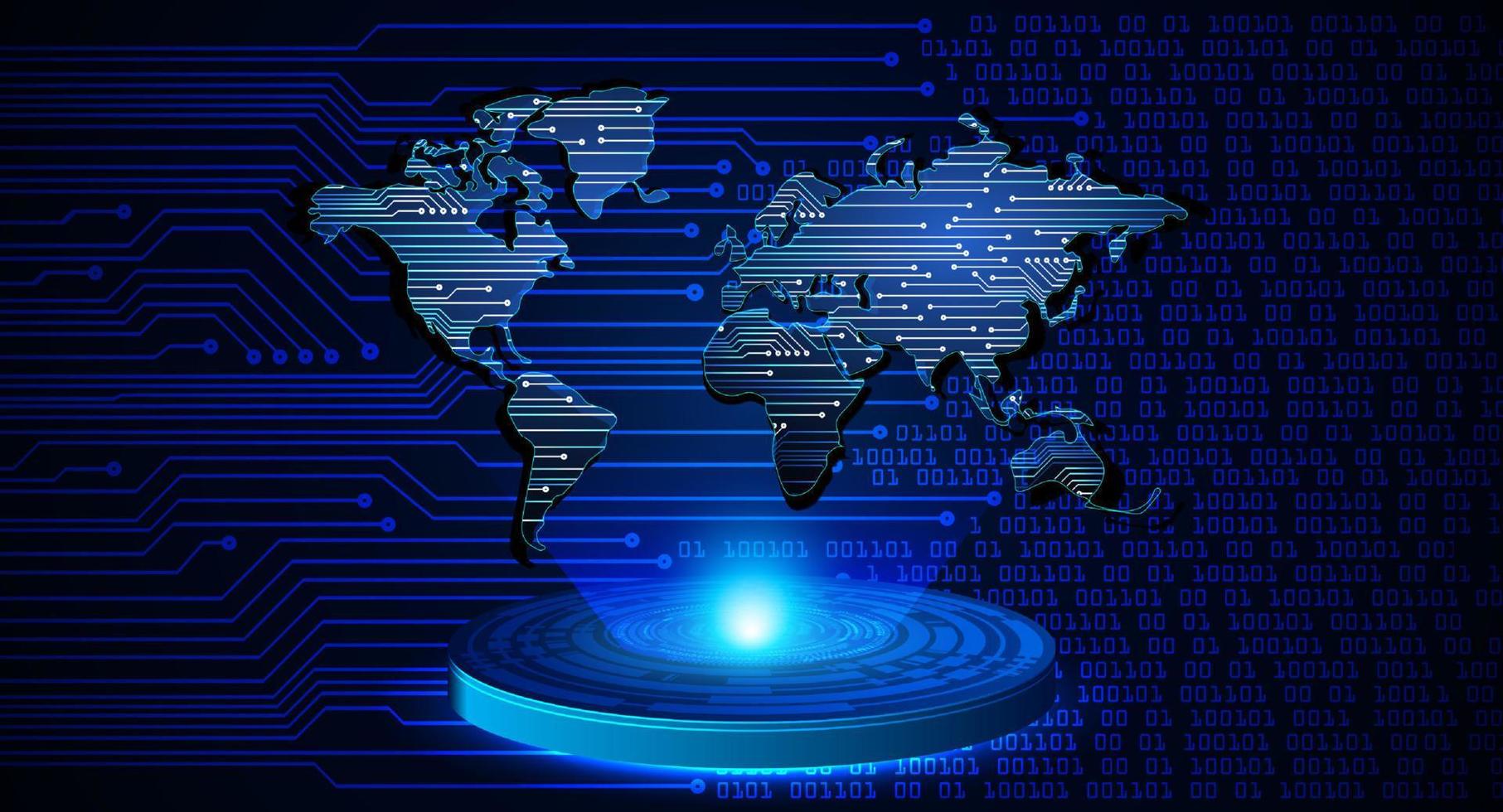 proyector holográfico de mapa del mundo moderno sobre fondo de tecnología vector