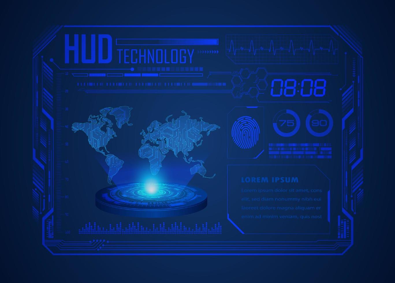 fondo de pantalla de mapa mundial de tecnología hud moderna vector