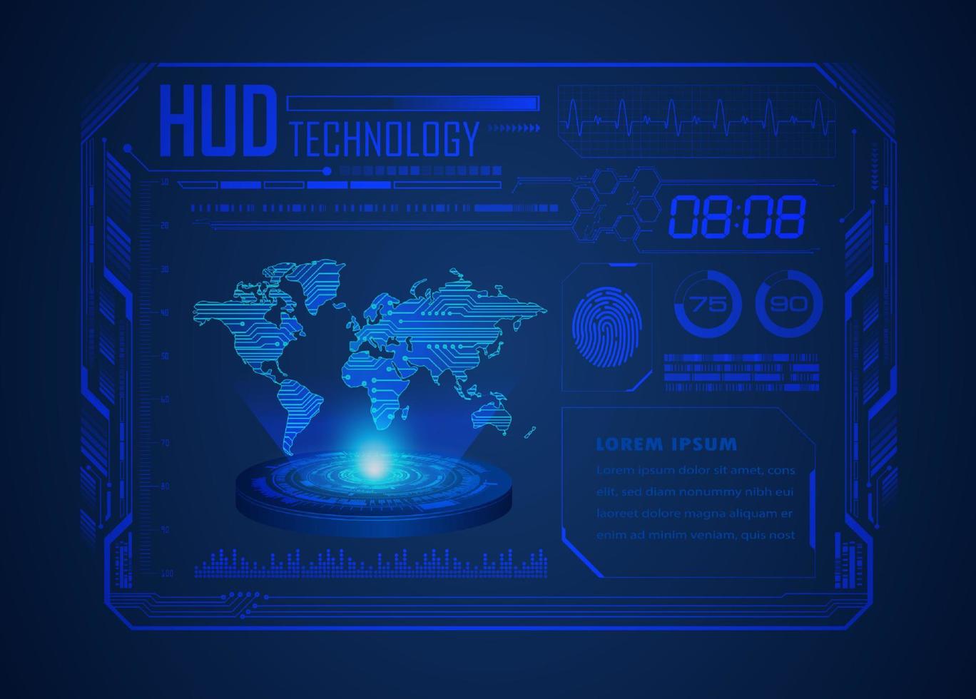 Modern HUD Technology World Map Screen Background vector