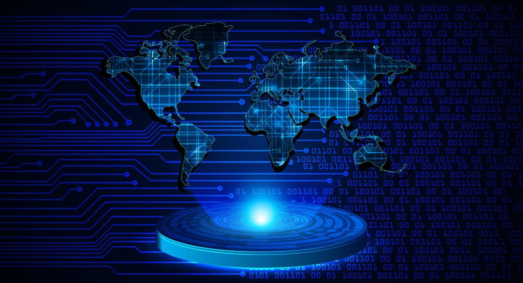 proyector holográfico de mapa del mundo moderno sobre fondo de tecnología vector