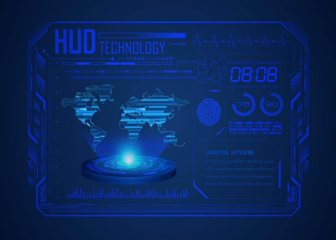 Modern HUD Technology World Map Screen Background vector
