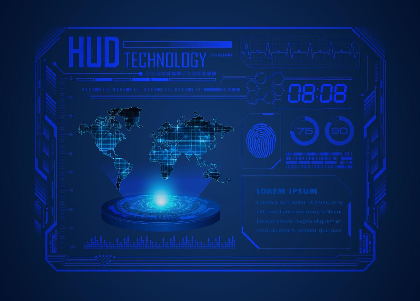 Modern HUD Technology World Map Screen Background vector