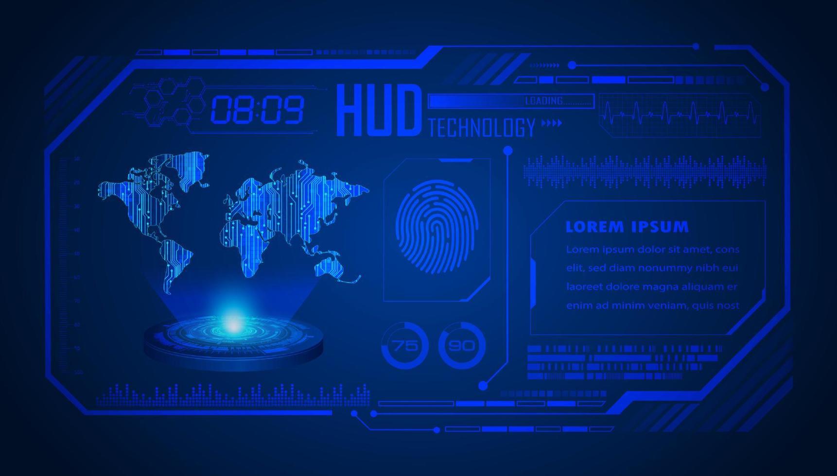 fondo de pantalla de mapa mundial de tecnología hud moderna vector