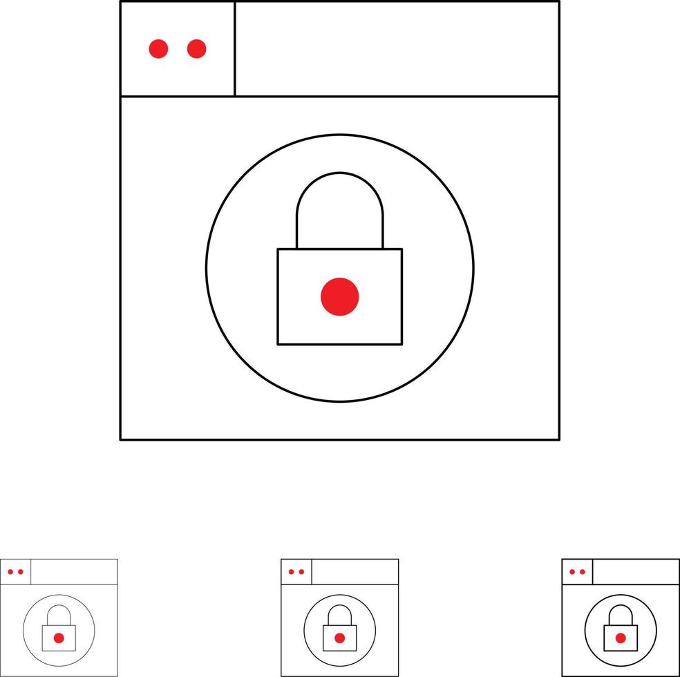 Web Design Lock Bold and thin black line icon set vector