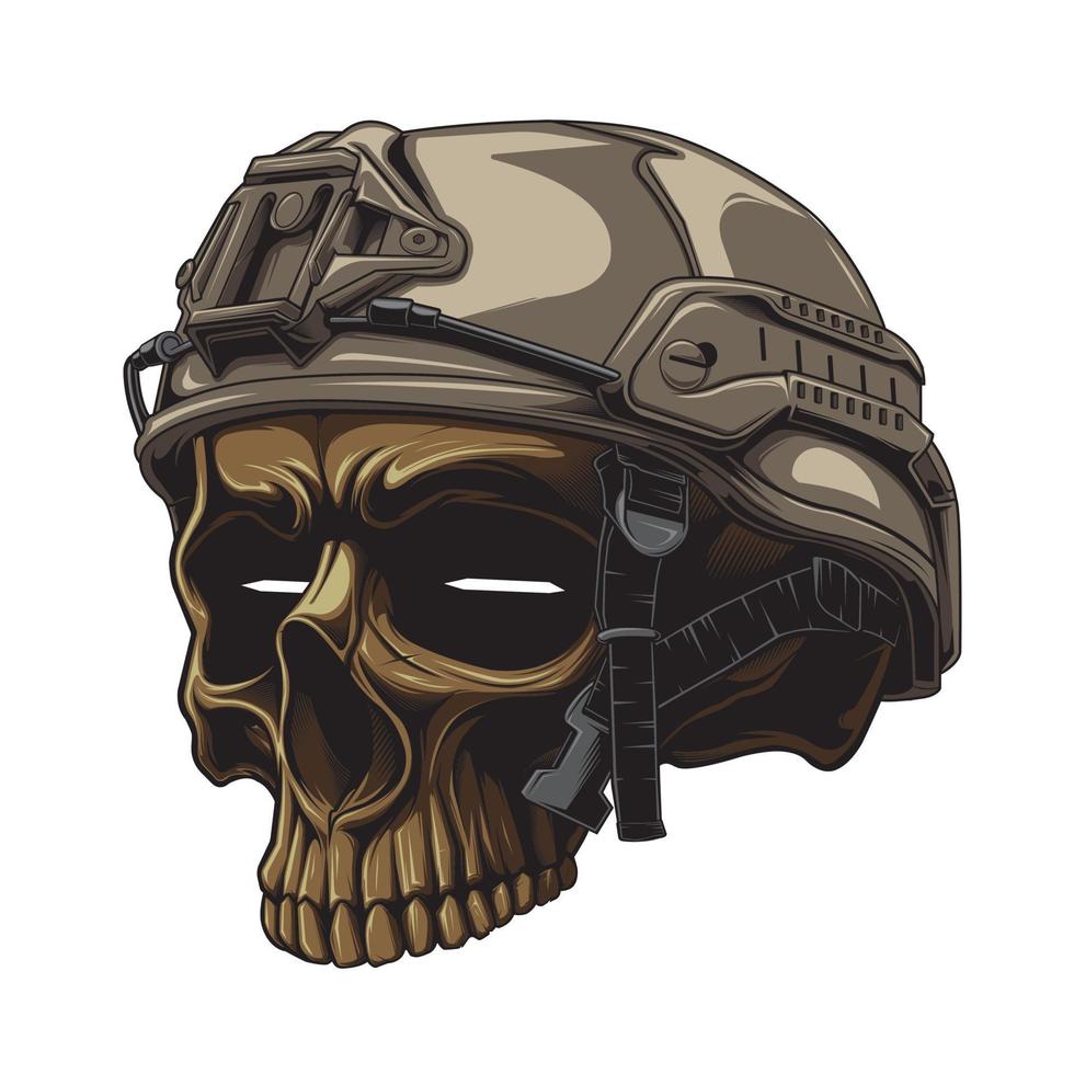 cráneo de guerrero táctico y casco militar en begrouynd blanco vector