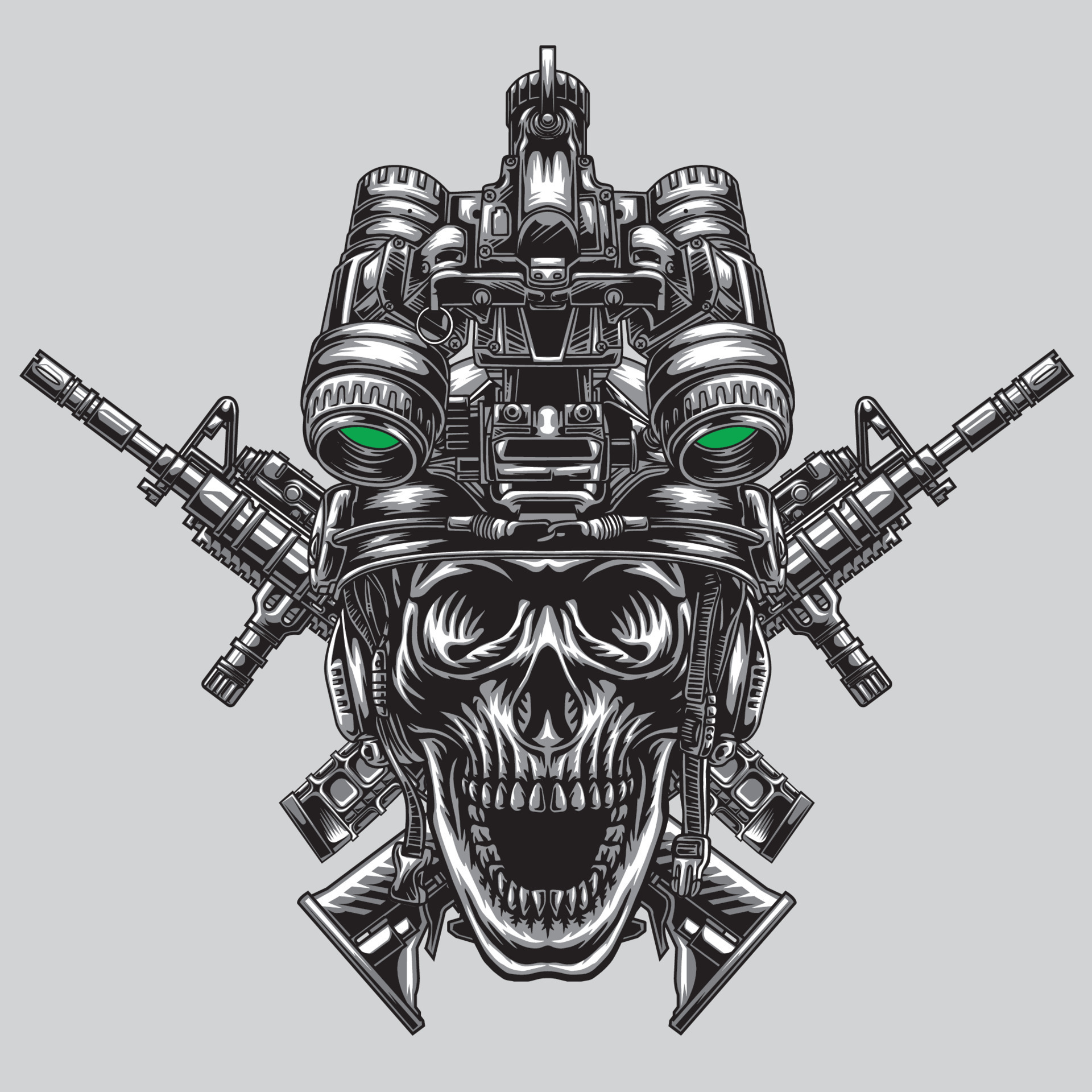 The skull uses a special tactical helmet and weapons 13138988 Vector