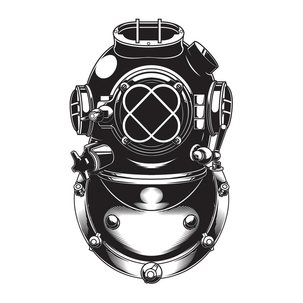 design vector helmet old scuba in the dark beground