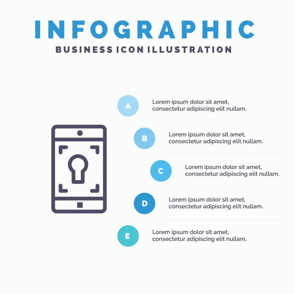 aplicación móvil aplicación móvil icono de línea de pantalla con 5 pasos presentación infografía backgr vector